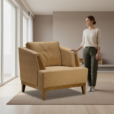Brown upholstered armchair designer textile single-seat modern TV armchair