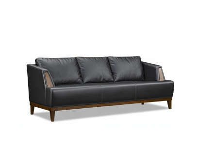 Black designer leather three-seater modern living room upholstered couch
