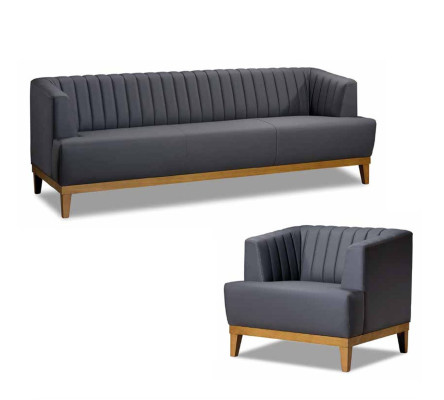Gray-Brown Sofa Set Designer Upholstered Armchair Noble Textile 3-Seater