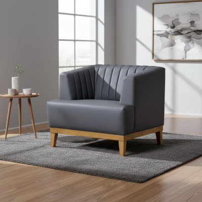 Gray Club Armchair Designer Fabric Armchair Elegant Living Room Wingback Chair