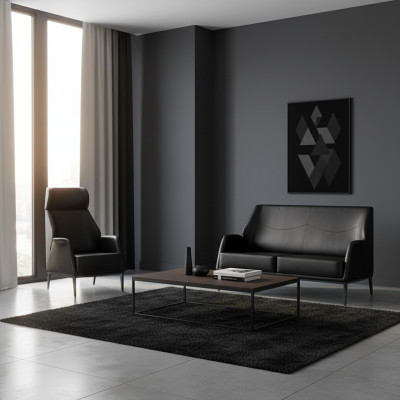 Black leather suite modern two-seater upholstered armchair furniture 2-piece set