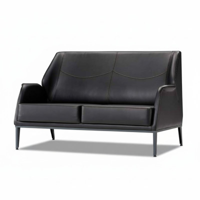 Luxurious Black Leather Couch Designer Upholstery Modern Two-seater