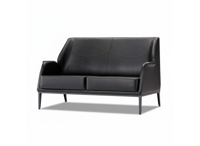 Luxurious Black Leather Couch Designer Upholstery Modern Two-seater