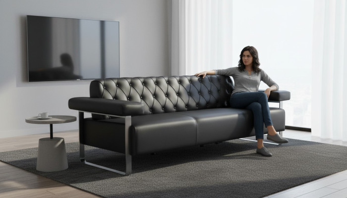 Chesterfield Design 3-Seater Sofa Black Solid Color Modern Design Style