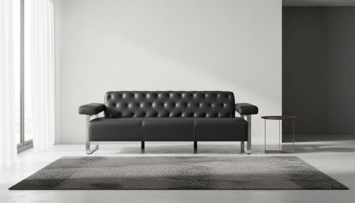 Chesterfield Design 3-Seater Sofa Black Solid Color Modern Design Style
