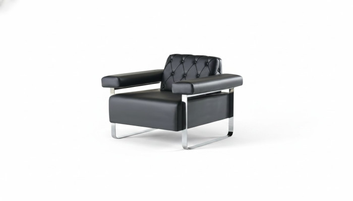 Leather Sofa Chesterfield Design 1-Seater Black Stainless Steel Office Seating