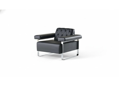 Leather Sofa Chesterfield Design 1-Seater Black Stainless Steel Office Seating