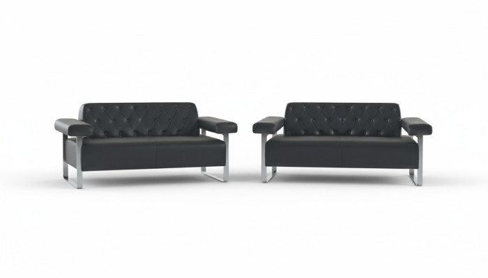 Leather sofas set, 2 pieces, black, solid color, Chesterfield, modern design, universal