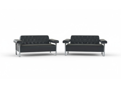 Leather sofas set, 2 pieces, black, solid color, Chesterfield, modern design, universal