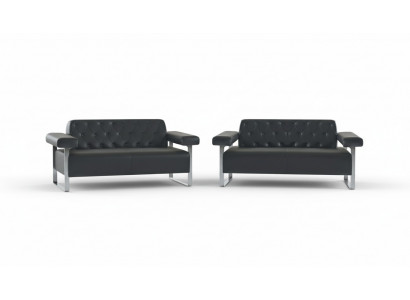 Leather sofas set, 2 pieces, black, solid color, Chesterfield, modern design, universal