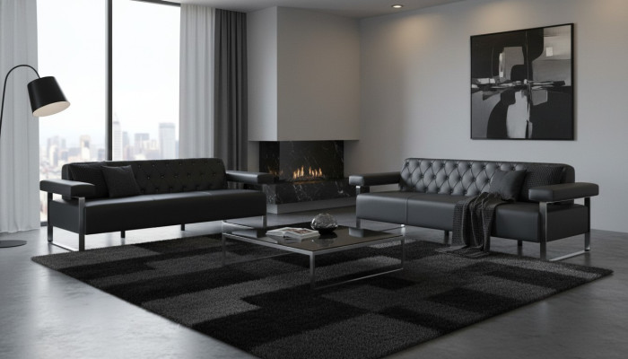 Sofa set office leather sofas 2-piece 3-seater Chesterfield modern designer