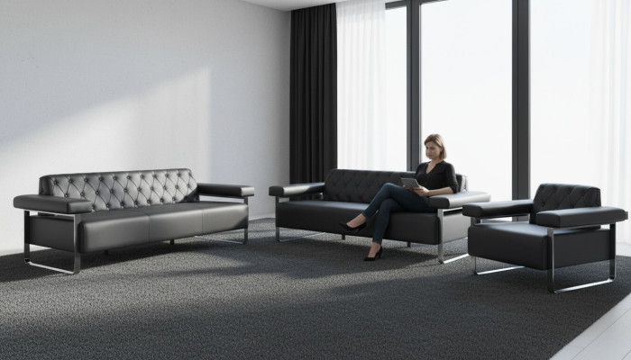 Luxury Complete Sofas 3-piece Black 3-Seater Chesterfield Seating Furniture Modern