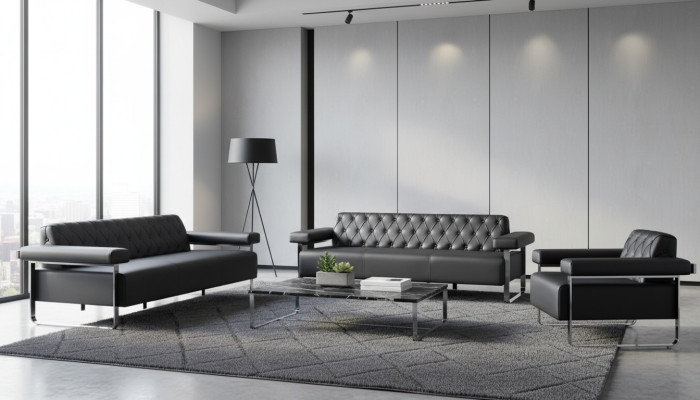Luxury Complete Sofas 3-piece Black 3-Seater Chesterfield Seating Furniture Modern