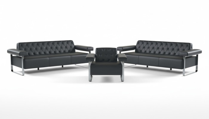 Luxury Complete Sofas 3-piece Black 3-Seater Chesterfield Seating Furniture Modern