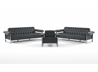 Luxury Complete Sofas 3-piece Black 3-Seater Chesterfield Seating Furniture Modern