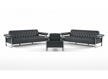 Luxury Complete Sofas 3-piece Black 3-Seater Chesterfield Seating Furniture Modern