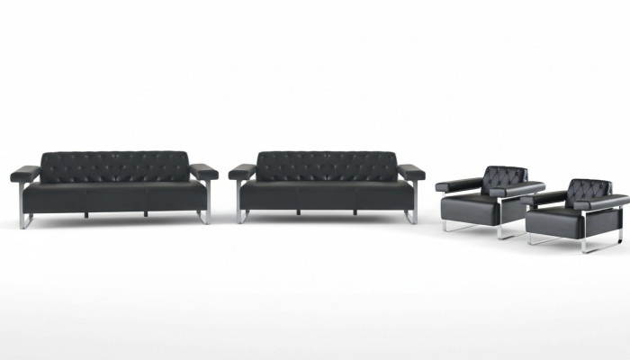 Complete Black Solid Color Sofa 4-Piece Set 3-Seater 2-Seater Modern Style