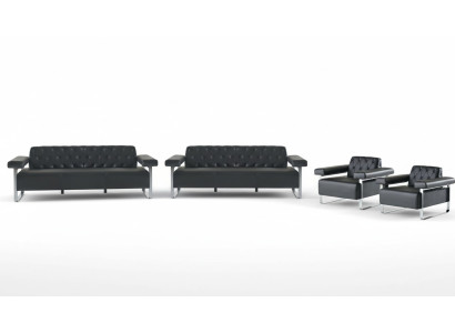Complete Black Solid Color Sofa 4-Piece Set 3-Seater 2-Seater Modern Style