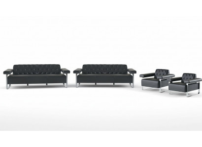 Complete Black Solid Color Sofa 4-Piece Set 3-Seater 2-Seater Modern Style