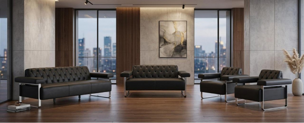 Black Modern Style Chesterfield Design Office 4-piece Set Sofa Sets