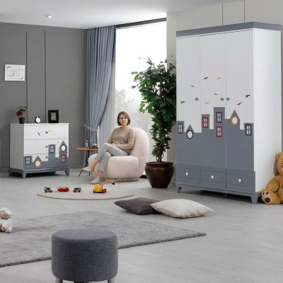 Complete Multicolor Children's Room Set Wardrobe Dresser Light 2-piece New