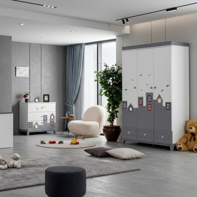 Complete Multicolor Children's Room Set Wardrobe Dresser Light 2-piece New