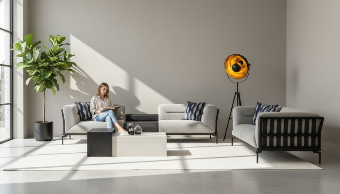 Light gray sofa set Elegant 4-seater upholstered three-seater 2-piece set