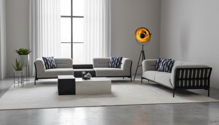 Light gray sofa set Elegant 4-seater upholstered three-seater 2-piece set