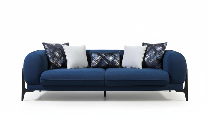 Blue Upholstered 3-Seater Reclining Sofas Designer Club Couches Lounge Furniture
