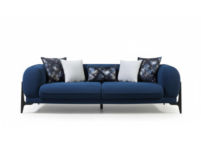 Blue Upholstered 3-Seater Reclining Sofas Designer Club Couches Lounge Furniture