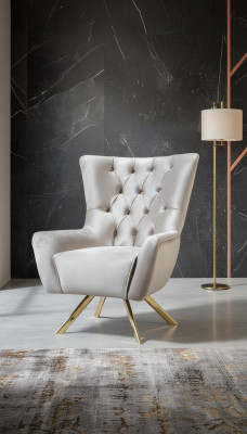 Chesterfield light gray upholstered armchair living room chair stainless steel legs