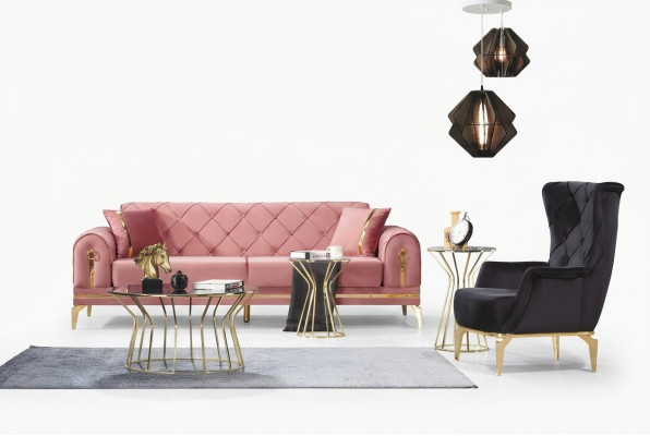 Chesterfield Pink Stainless Steel Sofa Modern Upholstered Couch Luxury Three-Seater