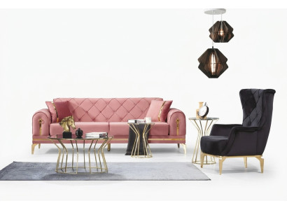 Chesterfield Pink Stainless Steel Sofa Modern Upholstered Couch Luxury Three-Seater