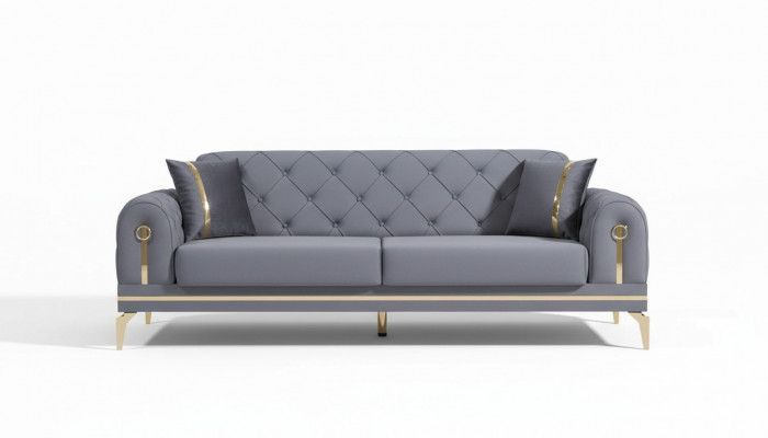 Chesterfield gray fabric sofa designer living room three-seater textile three-seater