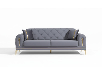 Chesterfield gray fabric sofa designer living room three-seater textile three-seater
