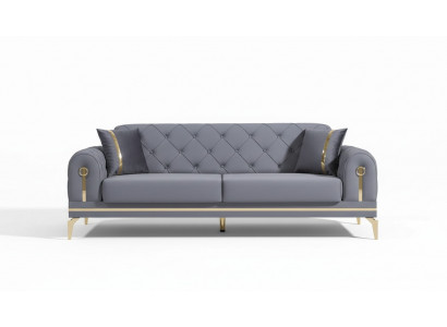 Chesterfield gray fabric sofa designer living room three-seater textile three-seater