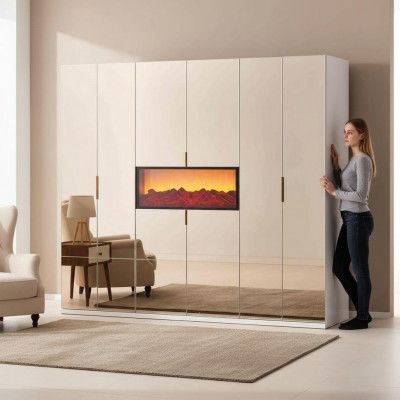 Beige bedroom wardrobe designer wardrobe noble wooden cabinets