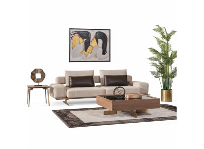 Beiger 4-Sitzer Sofa aus Holz und Textil im modernen Design