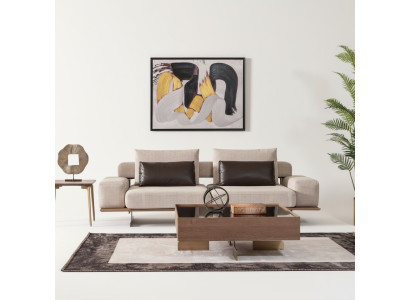 Beiger 3-Sitzer Sofa aus Holz und Textil im modernen Design