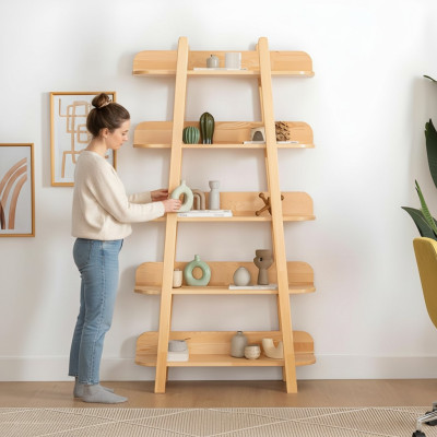 Modern beige bookshelf living room storage shelves designer wooden furniture