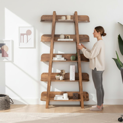 Dark brown bookshelf living room designer wooden furniture storage shelves