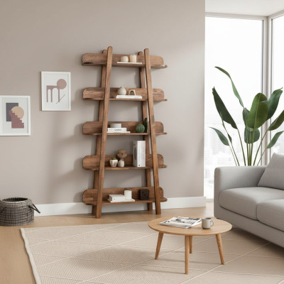 Dark brown bookshelf living room designer wooden furniture storage shelves