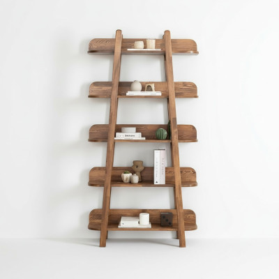 Dark brown bookshelf living room designer wooden furniture storage shelves
