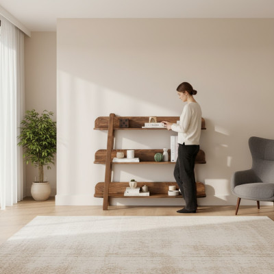 Modern dark brown bookshelf designer shelves wood storage shelves