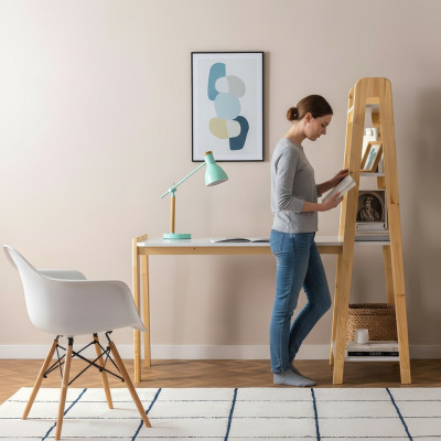 Compact white computer desk, luxurious desk, designer furniture.