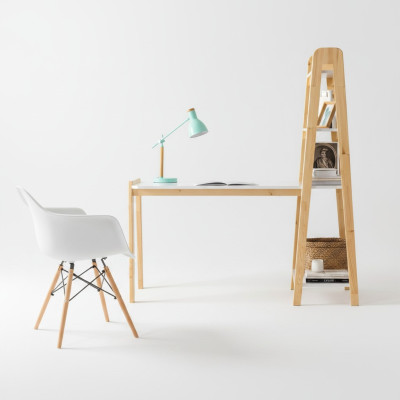 Compact white computer desk, luxurious desk, designer furniture.