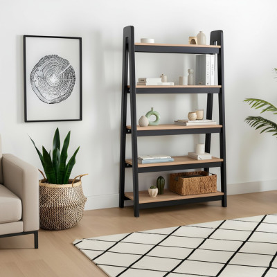 Black-beige bookshelf living room file shelves wooden racks furniture