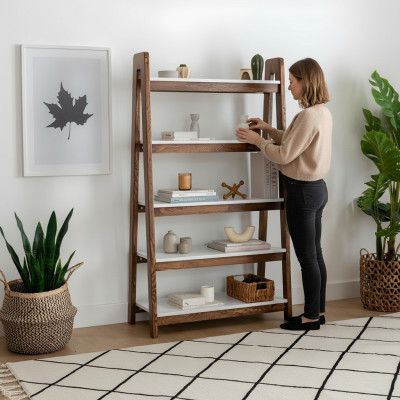 Brown-white bookshelf living room designer wood shelves noble furniture