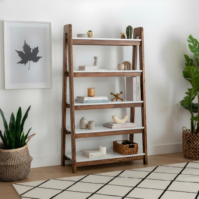 Brown-white bookshelf living room designer wood shelves noble furniture