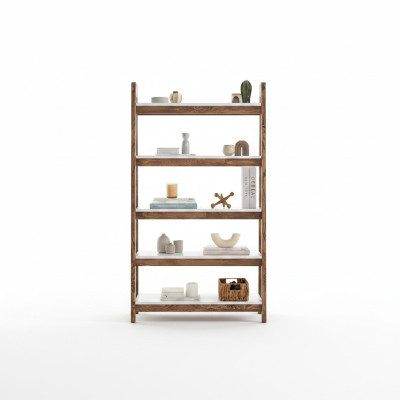 Brown-white bookshelf living room designer wood shelves noble furniture